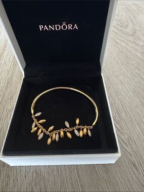 Pandora Gold and Silver Leaf Charm Bangle Bracelet (used)